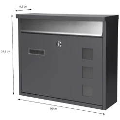 Boîte aux lettres anthracite-argent avec support métallisé 120cm+ kit de montage