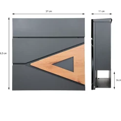 Boîte aux lettres anthracite/bois naturel avec support argenté acier inoxydable