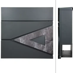 Boîte aux lettres anthracite / triangle noir aspect marbre avec support argenté