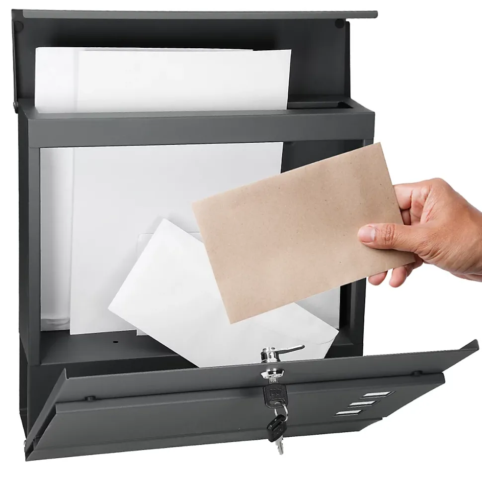 Boîte aux lettres avec compartiment à journaux au support poteau anthracite