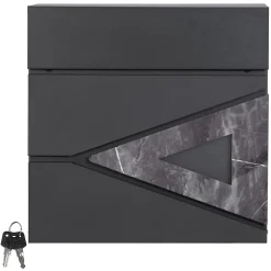 Boîte aux lettres en acier optique marbre noir murale moderne avec 2 clés inclus