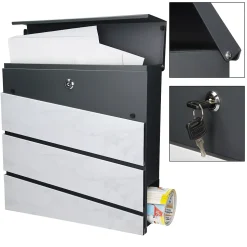 Boîte aux lettres en acier optique marbre blanc murale moderne + 2 clés inclus