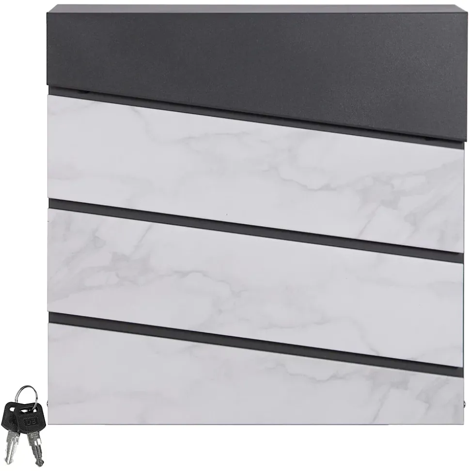 Boîte aux lettres en acier optique marbre blanc murale moderne + 2 clés inclus