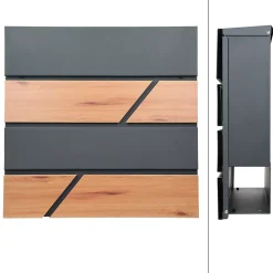 Boîte aux lettres moderne en acier anthracite/ optique bois avec support 170 cm