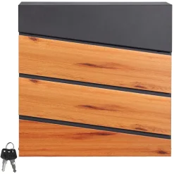 Boîte aux lettres murale anthracite design bois avec 2 clés inclus 11x37x26,5 cm