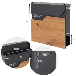 Boîte aux lettres sur pieds boîte postale anthracite/aspect bois +support argent