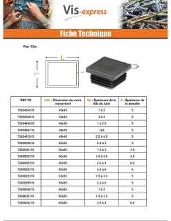 Bouchon carré 95X95 épaisseur tole du tube 3.5 à 5.5 Polyethylène noir - 1 pièce