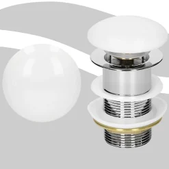Bouchon de vidange LuxeBath H109mm blanc universel pop-up pour lavabo sans trop-plein avec joints