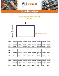 Bouchon rectangle pour tube 100X50 épaisseur tole du tube 1 à 4 nylon noir - 30 pièces