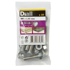 10 boulons tête héxagonale inox 8 x 20 mm