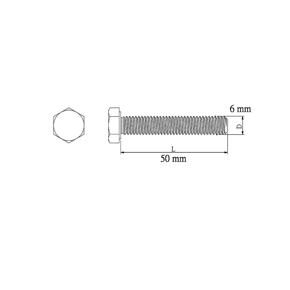 10 boulons tête héxagonale zingué 6 x 50 mm