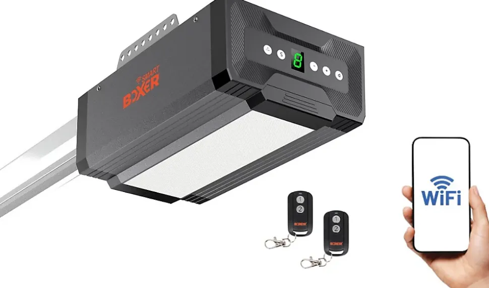 Boxer Ouvre-porte de garage WiFi 800N avec application smartphone, rail 3 m, télécommande incluse