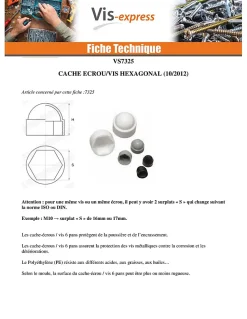 Cache Ecrou ou cache tête vis Tête hexagonale TH M6 Nylon RAL7001 Sur plat 10 - 200 pièces