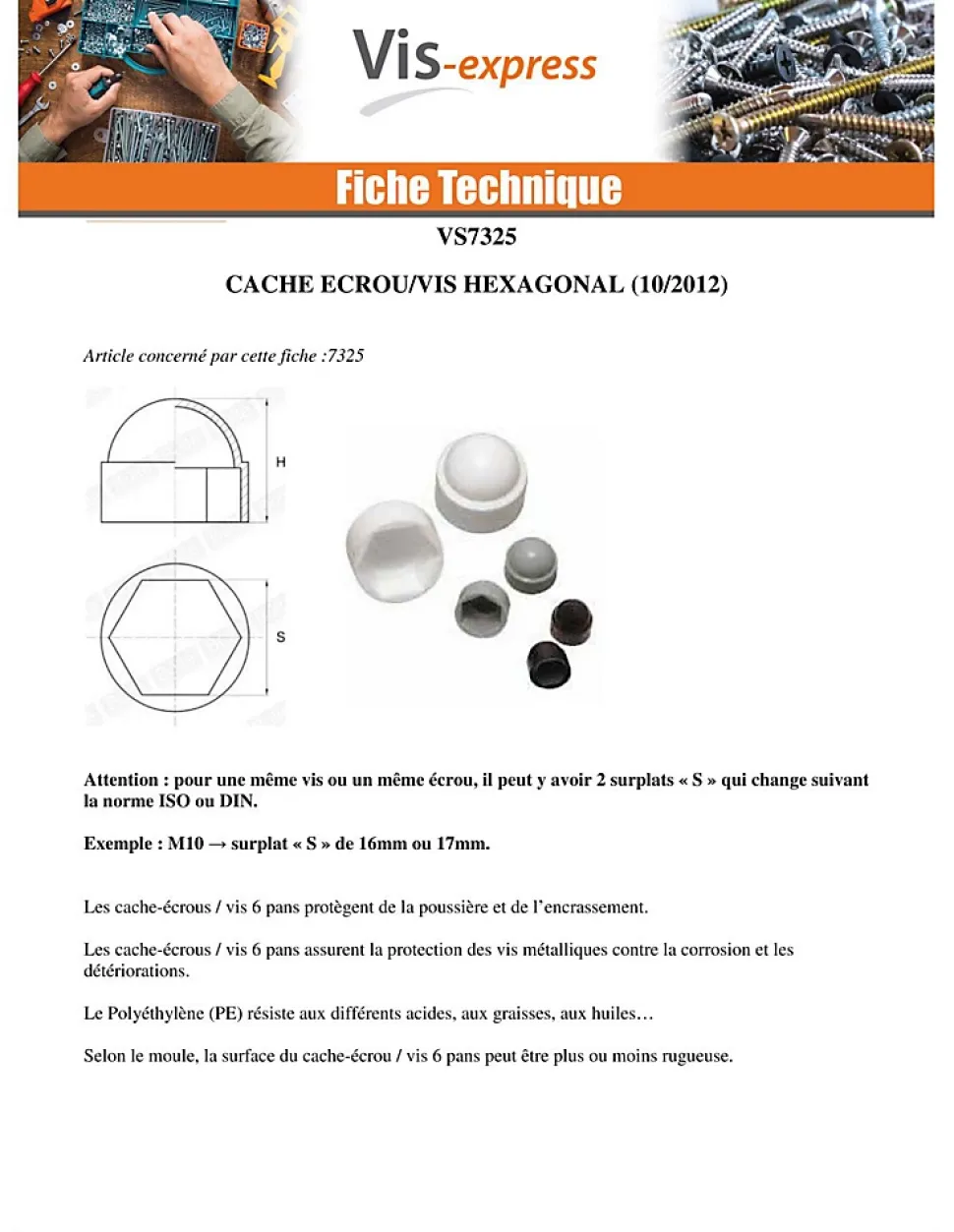 Cache Ecrou ou cache tête vis Tête hexagonale TH M22 nylon blanc Sur plat 32 - 30 pièces