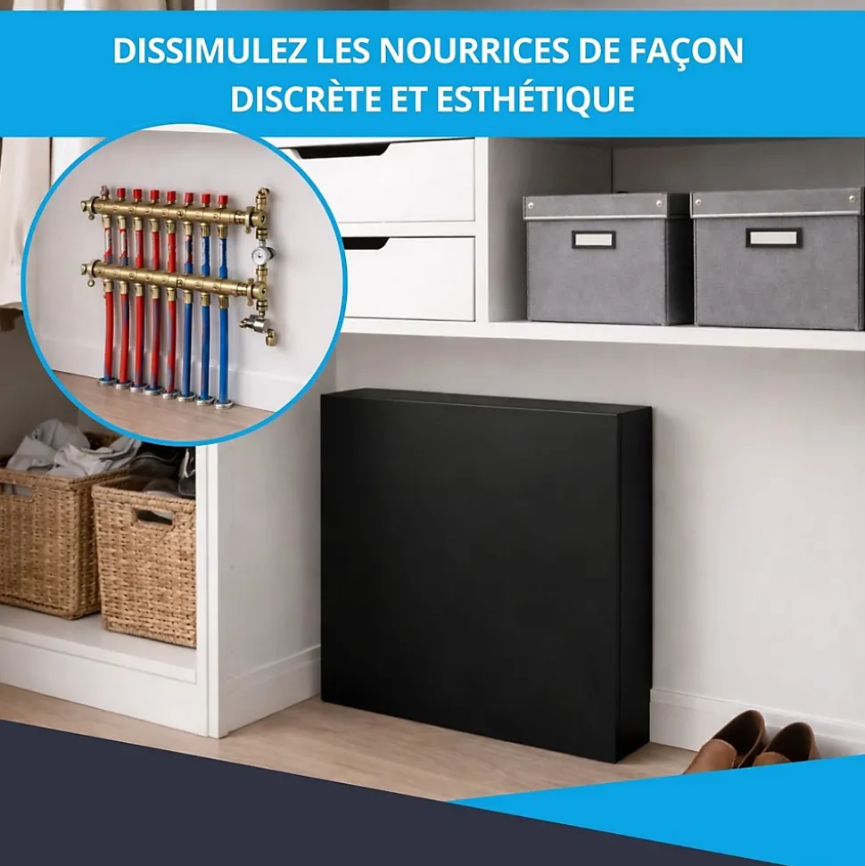 Cache nourrice plomberie ATOLE en acier Noir - Largeur fixe - Taille 4 : 650 x 450 x 150 mm
