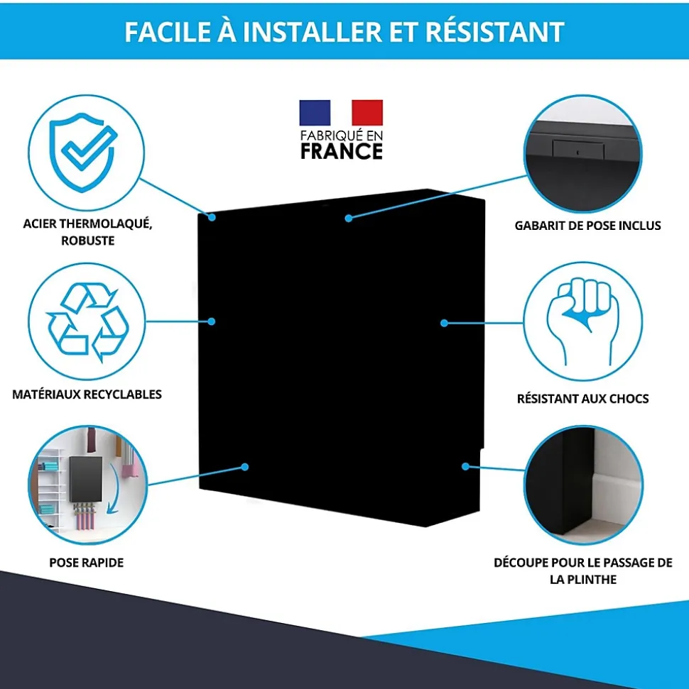 Cache nourrice plomberie ATOLE en acier Noir - Largeur fixe - Taille 4 : 650 x 450 x 150 mm