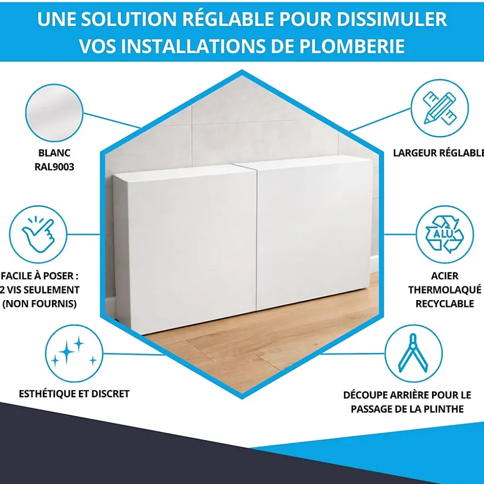 Cache nourrice plomberie ATOLE en acier Blanc - Largeur réglable - Taille 1