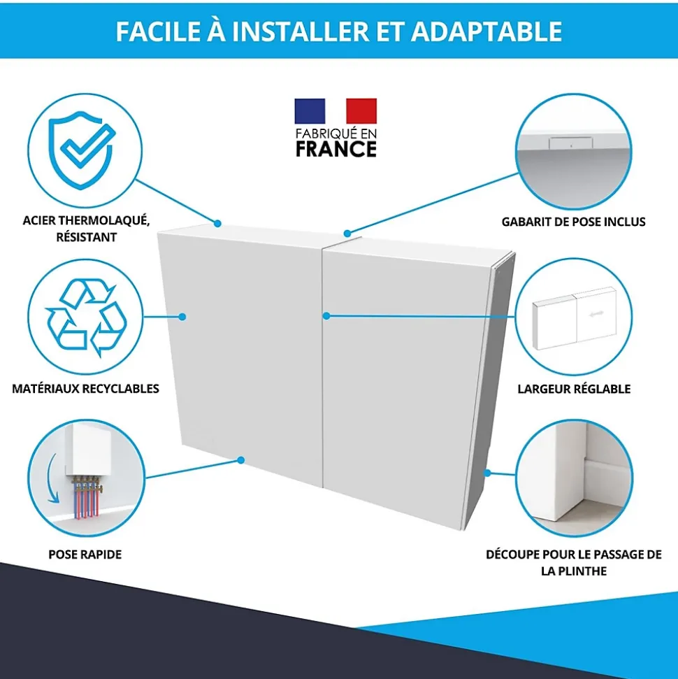 Cache nourrice plomberie ATOLE en acier Blanc - Largeur réglable - Taille 1