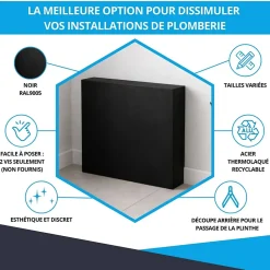 Cache nourrice plomberie ATOLE en acier Noir - Largeur fixe - Taille 2 : 450 x 650 x 150 mm