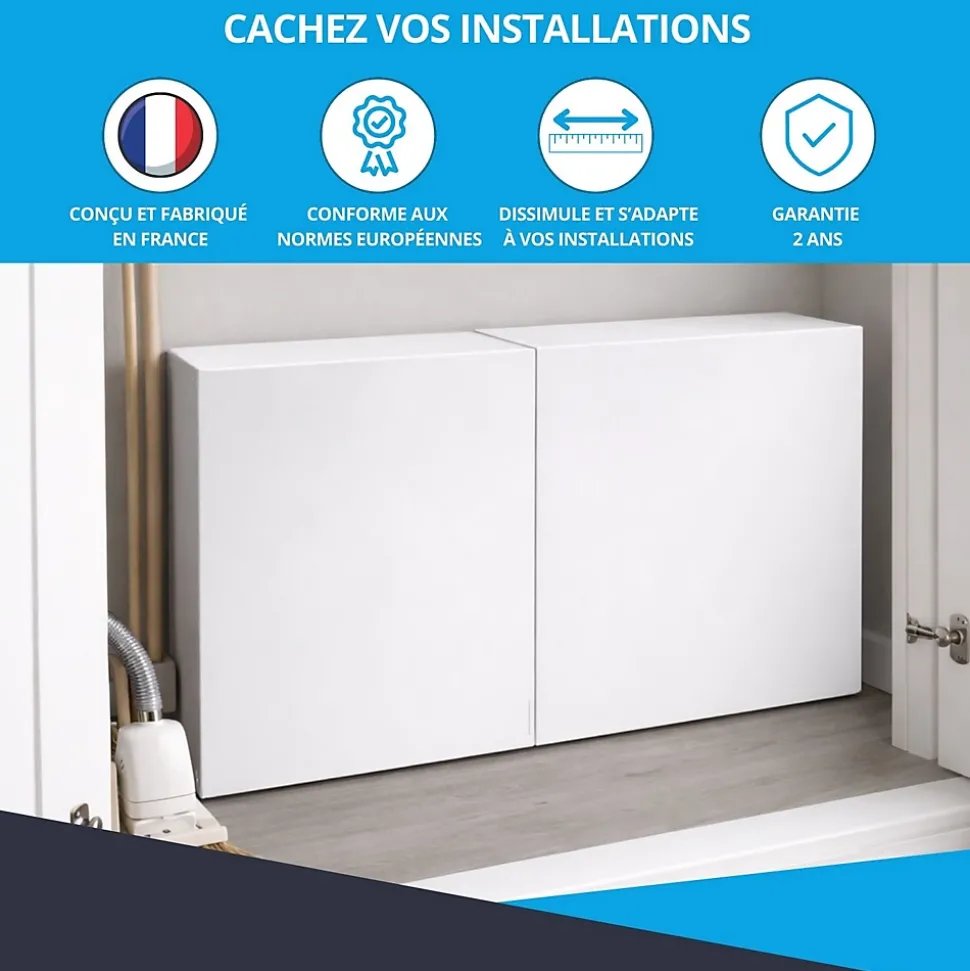Cache nourrice plomberie ATOLE en acier Blanc - Largeur fixe - Taille 3 : 450 x 850 x 150 mm