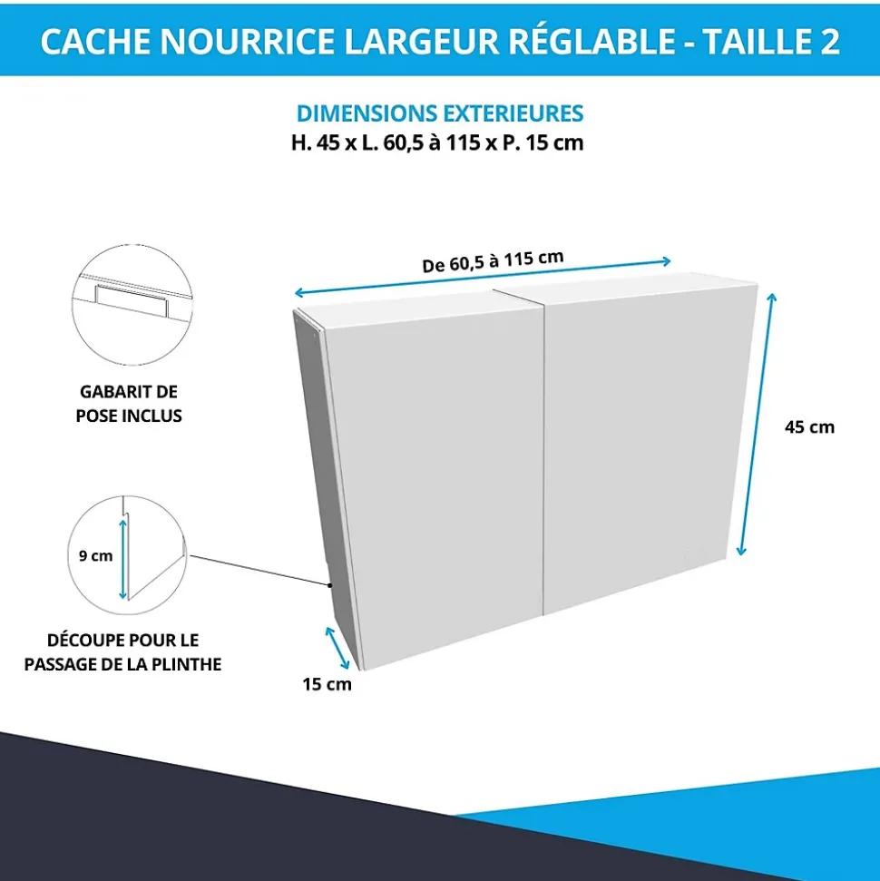 Cache nourrice plomberie ATOLE en acier Blanc - Largeur fixe - Taille 3 : 450 x 850 x 150 mm