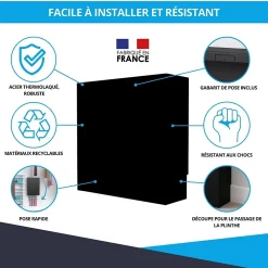 Cache nourrice plomberie ATOLE en acier Noir - Largeur fixe - Taille 5 : 650 x 650 x 150 mm
