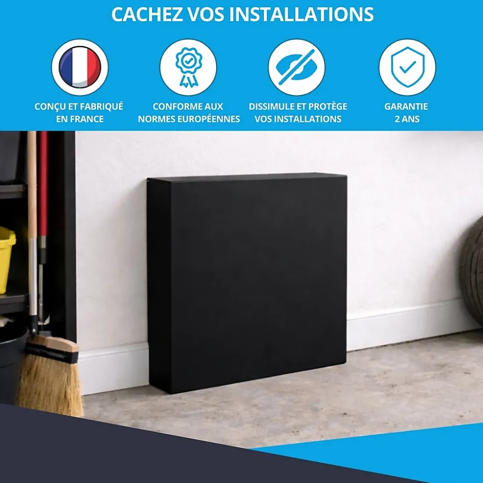 Cache nourrice plomberie ATOLE en acier Noir - Largeur fixe - Taille 5 : 650 x 650 x 150 mm