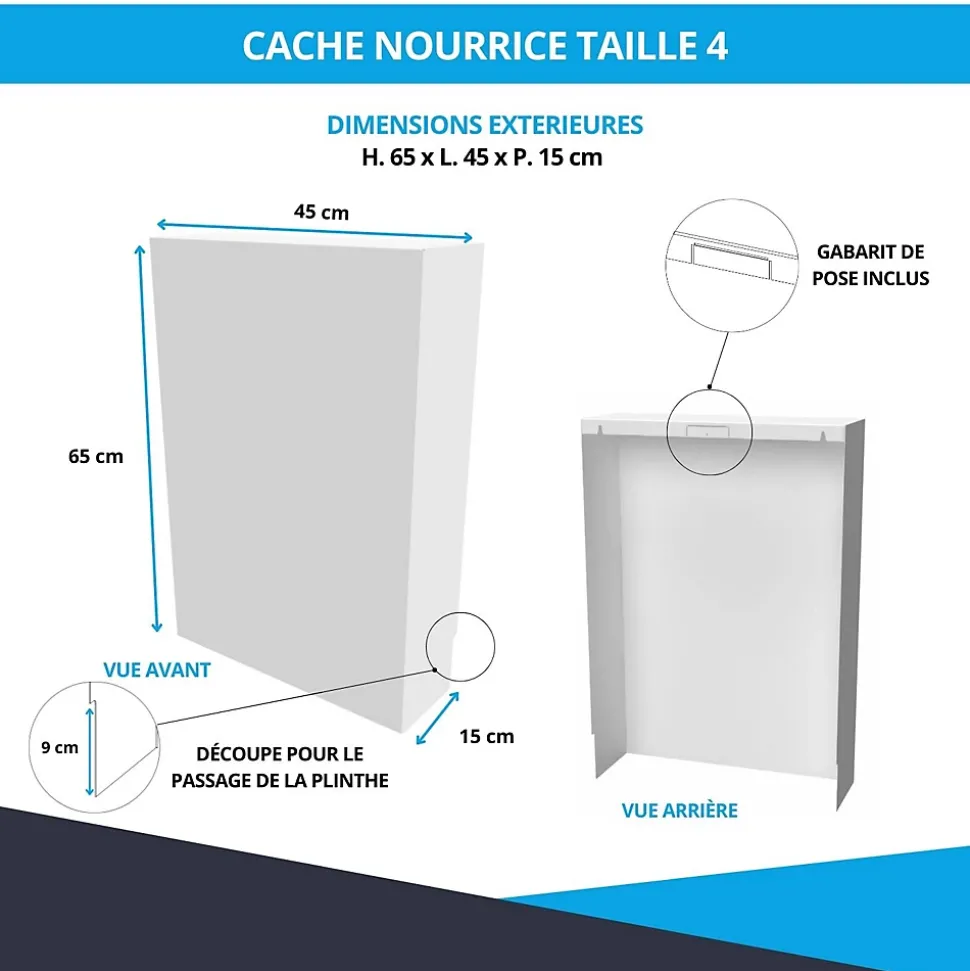 Cache nourrice plomberie ATOLE en acier Blanc - Largeur fixe - Taille 2 : 450 x 650 x 150 mm