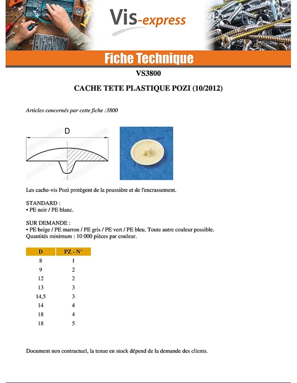Cache tête Plastique Pozi numéro 2 Diamètre de tête: 12 RAL9010 blanc pur - 1000 pièces