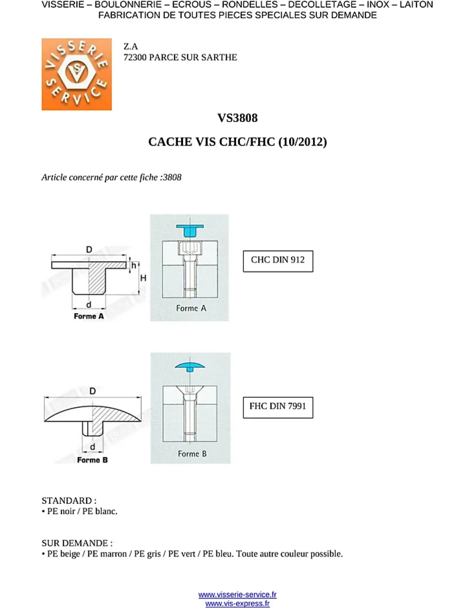 Cache tête Vis CHC FHC Clé de 4 HC4 4.2X10 Nylon RAL9016 blanc signalisation - 100 pièces