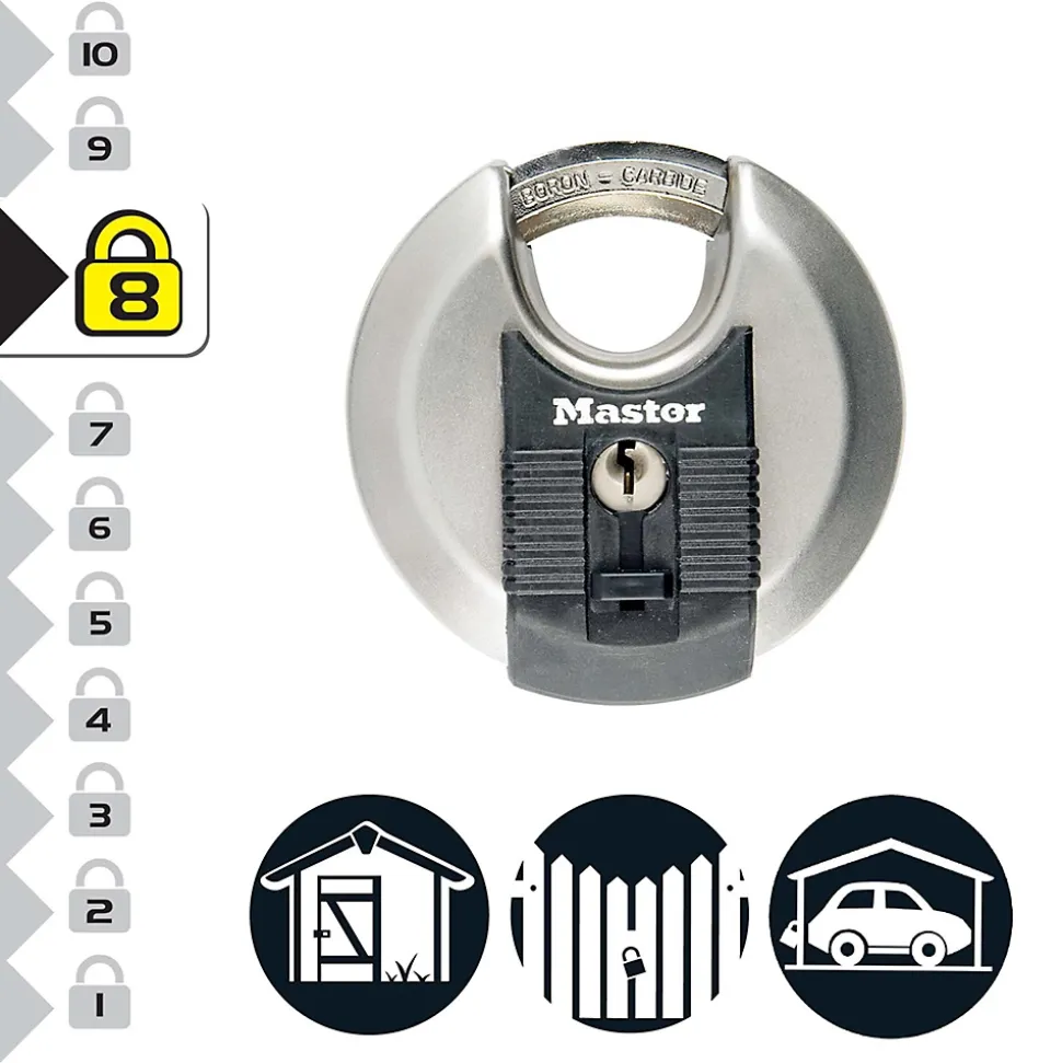 Cadenas à clé Master Lock Excell M40EURD disque en acier inoxydable Ø70 mm hauteur de l'anse 16 mm