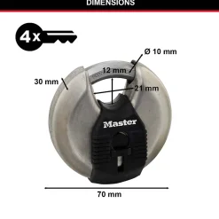 Cadenas à clé Master Lock Excell M40EURT disque en acier inoxydable Ø. 70 mm hauteur de l'anse 16 mm vendu par 2