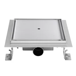 Caniveau de douche à carreler carré CIREA 20 x 20 cm, siphon anti-odeurs, drainage 36l/min, hauteur réglable SANIVERRE