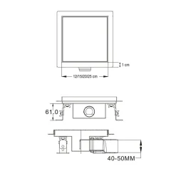 Caniveau de douche à carreler carré CIREA 20 x 20 cm, siphon anti-odeurs, drainage 36l/min, hauteur réglable SANIVERRE