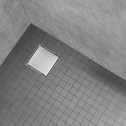 Caniveau de douche carré inox CARA 25 x 25 cm avec siphon anti-odeurs, drainage 36l/min, hauteur réglable SANIVERRE