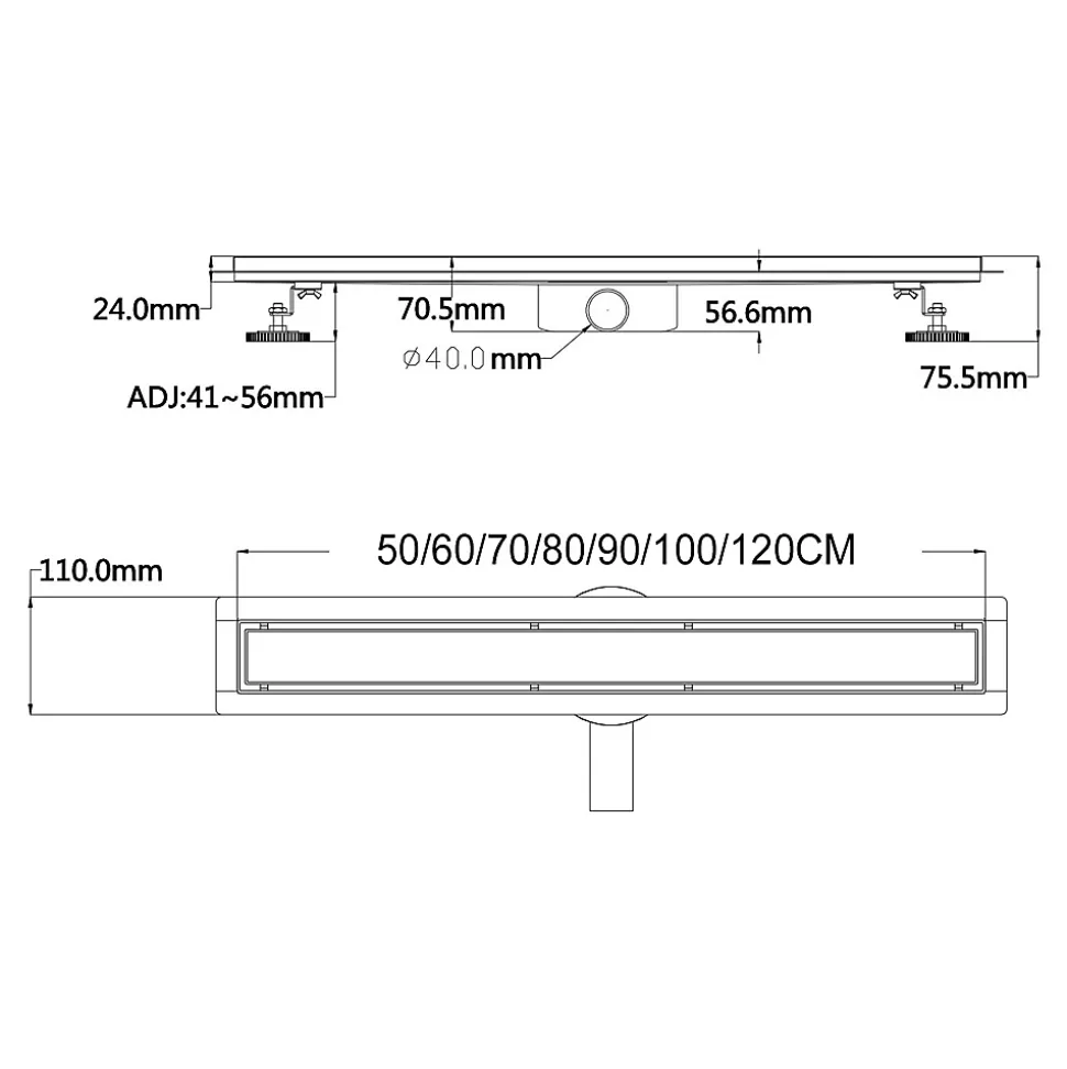 Caniveau de douche 2en1 VINY L.100 cm, réversible à carreler ou inox noir + siphon 360, drainage 36l/min - SANIVERRE