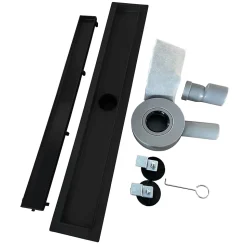 Caniveau de douche 2en1 VINY L.100 cm, réversible à carreler ou inox noir + siphon 360, drainage 36l/min - SANIVERRE
