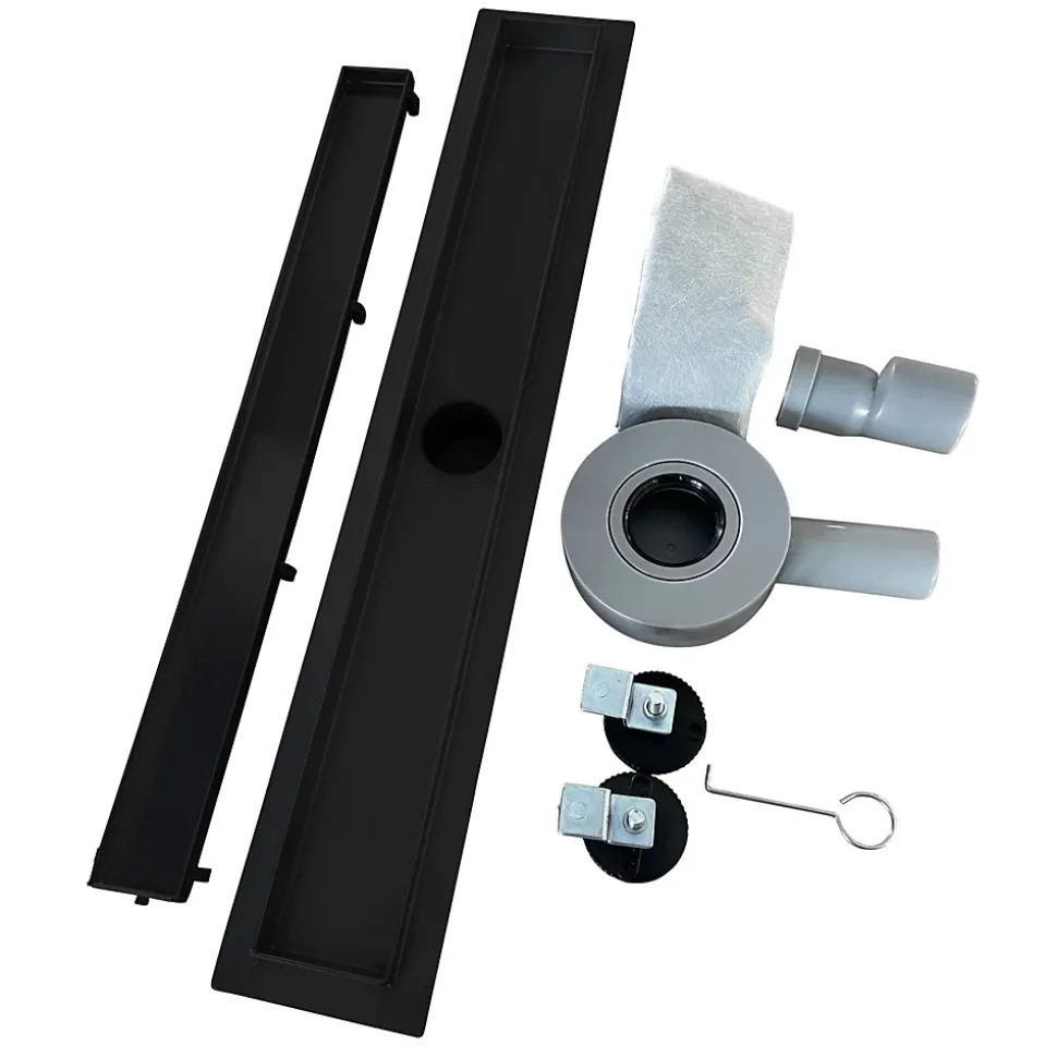Caniveau de douche 2en1 VINY L.100 cm, réversible à carreler ou inox noir + siphon 360, drainage 36l/min - SANIVERRE