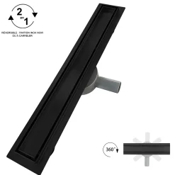 Caniveau de douche 2en1 VINY L.50 cm, réversible à carreler ou inox noir + siphon 360, drainage 36l/min - SANIVERRE