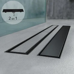 Caniveau de douche 2en1 VINY L.50 cm, réversible à carreler ou inox noir + siphon 360, drainage 36l/min - SANIVERRE