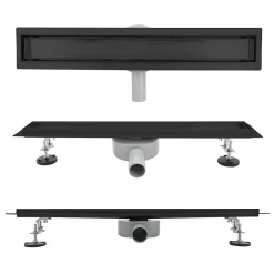 Caniveau de douche 2en1 VINY L.80 cm, réversible à carreler ou inox noir + siphon 360, drainage 36l/min - SANIVERRE