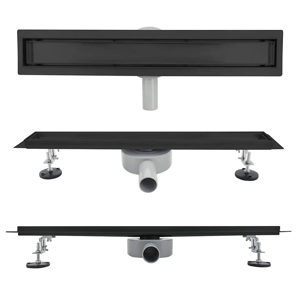 Caniveau de douche 2en1 VINY L.80 cm, réversible à carreler ou inox noir + siphon 360, drainage 36l/min - SANIVERRE