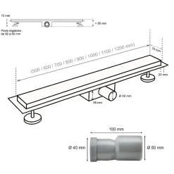Caniveau de douche Italienne DALA inox L.80 cm anti-odeurs + filtre, drainage performant -SANIVERRE