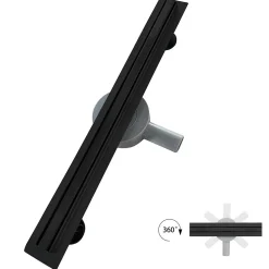 Caniveau de douche italienne étroit noir SAMY L.50 cm siphon 360, drainage 36l/min, hauteur réglable SANIVERRE