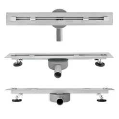 Caniveau de douche italienne slim DEKI L.80 cm acier inoxydable avec siphon 360, drainage performant SANIVERRE