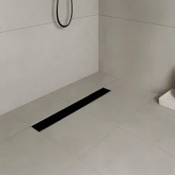 Caniveau de douche KODY L.60 cm verre noir et inox, siphon anti-odeurs, drainage performant -SANIVERRE