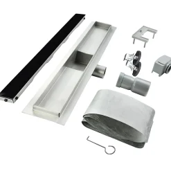 Caniveau de douche KODY L.60 cm verre noir et inox, siphon anti-odeurs, drainage performant -SANIVERRE