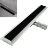 Caniveau de douche KODY L.70 cm verre noir et inox, siphon anti-odeurs, drainage performant -SANIVERRE