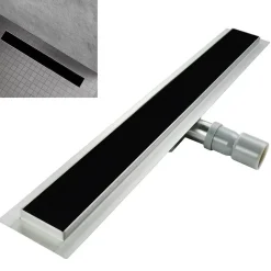 Caniveau de douche KODY L.70 cm verre noir et inox, siphon anti-odeurs, drainage performant -SANIVERRE