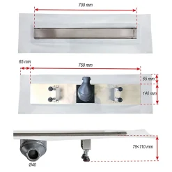 Caniveau de douche à l'italienne 700mm Wirquin